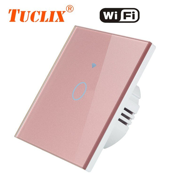EU-WiFi-01 Pink / 1-Gang - TUCLIX EU WiFi APP Switch 1/2/3 Gang 110-240v Wall Light Touch Screen Switch,Crystal Glass Switch Panel
