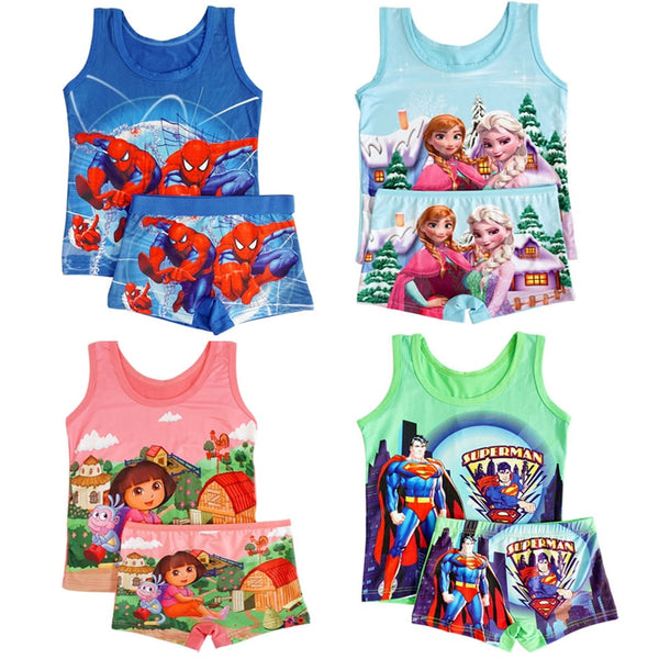 [variant_title] - 2019 summer Kids clothes boy spiderman set Children set girls elsa set girl Casual Milk Silk princess vest+short Pants 7 styles