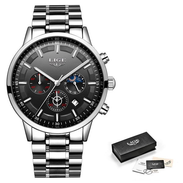 Silver Black - Relojes 2018 Watch Men LIGE Fashion Sport Quartz Clock Mens Watches Top Brand Luxury Business Waterproof Watch Relogio Masculino