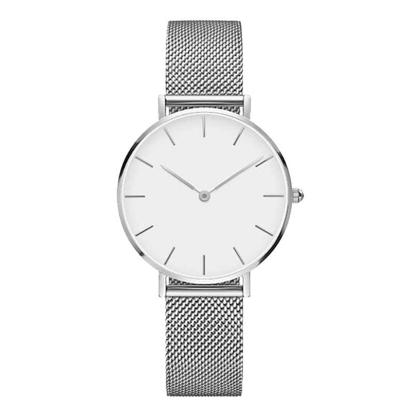 Silver White - Fashion Big Brand Women Stainless Steel Strap Quartz Wrist Watch Luxury Simple Style Designed Watches Women's Clock