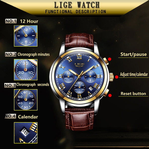 [variant_title] - LIGE Watches Men Sports Waterproof Date Analogue Quartz Men's Watches Chronograph Business Watches For Men Relogio Masculino+Box