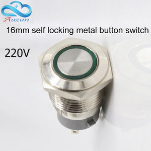 [variant_title] - 16 mm self-locking metal push button switch 220 v voltage large current 5 Ann red green yellow blue white copper nickel plated