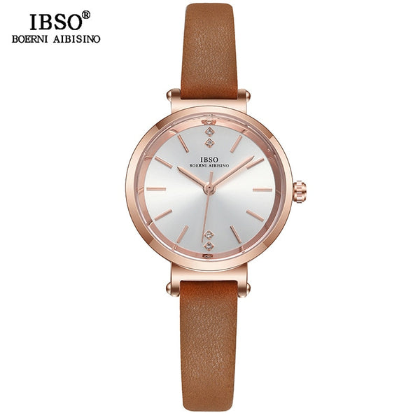 Brown - IBSO 8 MM Ultra-Thin Wrist Women Watches Luxury Female Clock Fashion Montre Femme 2019 Quartz Ladies Watch Relogio Feminino