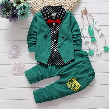 Green / 12M - Spring and Autumn Baby Boys Suit 2018 New Fashion autumn winter trend suits cotton false3PCS 1-4 Years Children's Sets