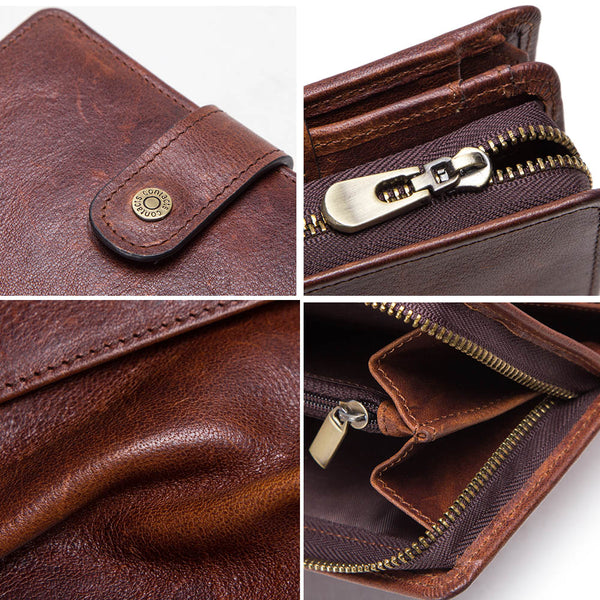 [variant_title] - CONTACT'S genuine leather RFID vintage wallet men with coin pocket short wallets small zipper walet with card holders man purse