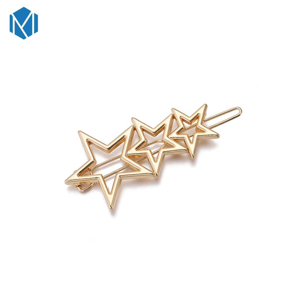 Three Star Gold - Fashion Woman Hair Accessories Triangle Hair Clip Pin Metal Geometric Alloy Hairband Moon Circle Hairgrip Barrette Girls Holder