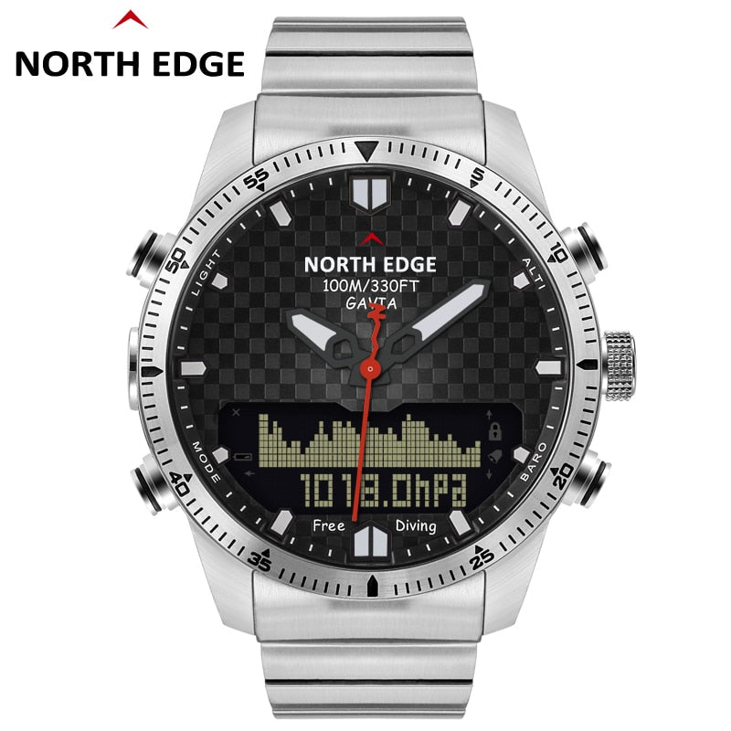 Default Title - Men Dive Sports Digital watch Mens Watches Military Army Luxury Full Steel Business Waterproof 100m Altimeter Compass NORTH EDGE