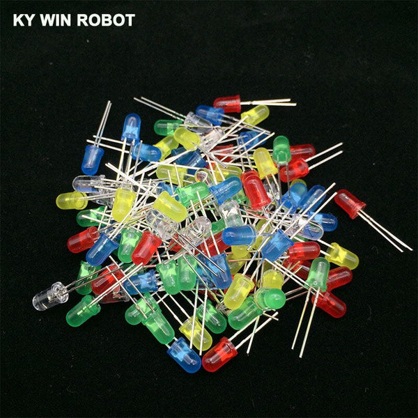 5 colors each 20pcs - 100pcs 5mm LED Diode 5 mm Assorted Kit  White Green Red Blue Yellow DIY Light Emitting Diode