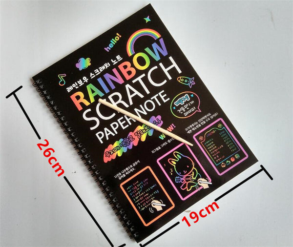 [variant_title] - Happyxuan 19*26cm Large Magic Color Rainbow Scratch Paper Note book Black DIY Drawing Toys Scraping Painting Kid Doodle