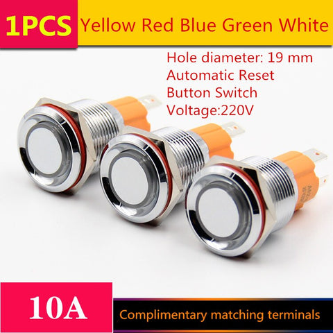 [variant_title] - 1PCS  YT1205   Hole Size 19 mm  Automatic Reset   Metal push button switch   With LED Light  220 V  10A Sell at a Loss