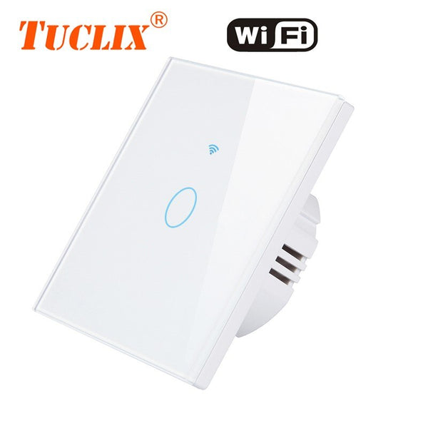 EU-WiFi-01 White / 1-Gang - TUCLIX EU WiFi APP Switch 1/2/3 Gang 110-240v Wall Light Touch Screen Switch,Crystal Glass Switch Panel