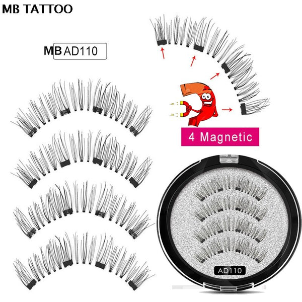 MBAD110-4 - 2019 New 2 Pair 4 Magnetic False Eyelashes natural with 3D/6D magnets handmade magnetic lashes natural Mink eyelashe magnet lash