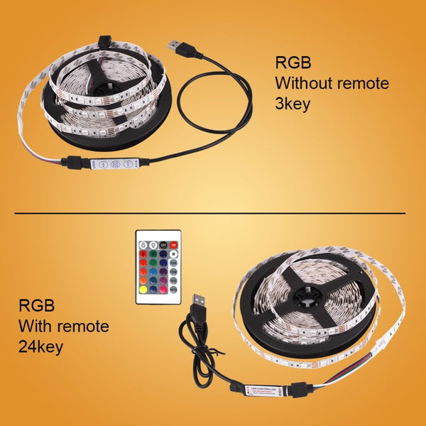 [variant_title] - DC 5V LED Strip USB Cable Power Flexible Light Lamp 50CM 1M 2M 3M 4M 5M SMD 2835 Mini 3Key Desk Decor TV Background Lighting