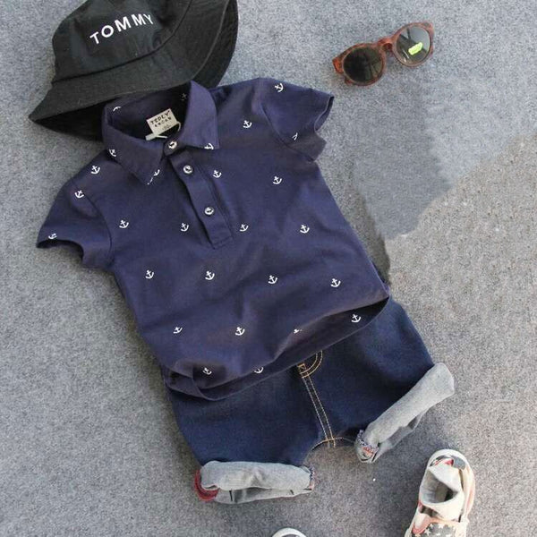 navy blue / 2T - New Fashion Kids Clothes Boys Summer Set Print Shirt + Short Boy Clothing Sets Toddler Boy Clothes Set