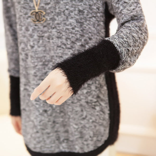 New Fashion Autumn  Brand Female Mohair Pullover Loose Sweater Knitted Long Sleeve O-neck Gray Pullovers Hot Sale Sweater