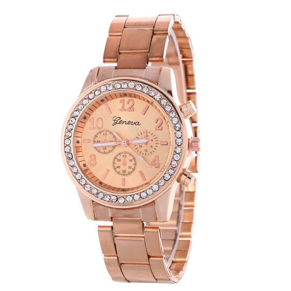 Rose Gold - 2019 Fashion Dress Watches Women Men Faux Chronograph Quartz Plated Classic Round Crystals Watch relogio masculino Casual Clock