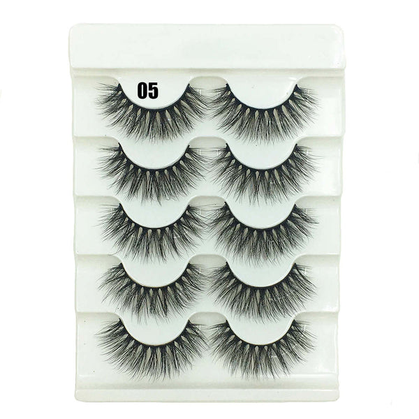 34-5 / 13mm - 5 Pairs 2 Styles 3D Faux Mink Hair Soft False Eyelashes Fluffy Wispy Thick Lashes Handmade Soft Eye Makeup Extension Tools