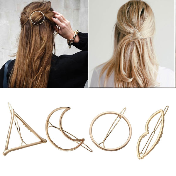 [variant_title] - Fashion Woman Hair Accessories Triangle Hair Clip Pin Metal Geometric Alloy Hairband Moon Circle Hairgrip Barrette Girls Holder
