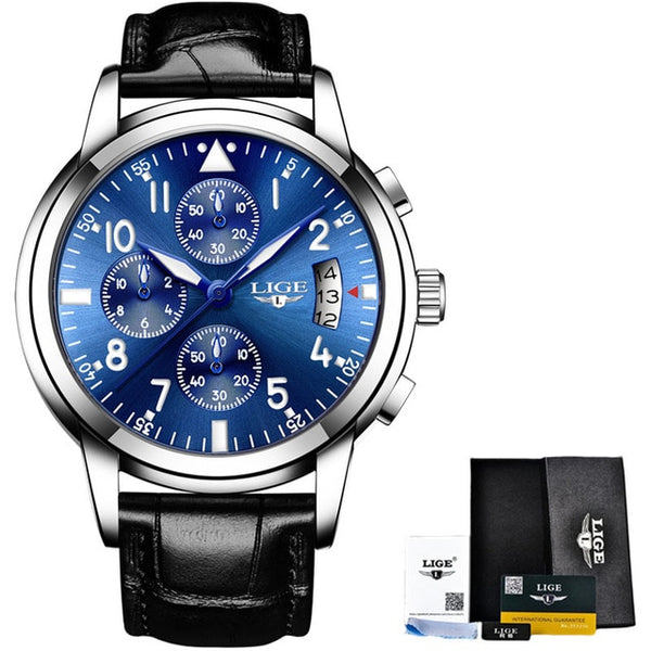 Silver blue L - Relogio Masculino Mens Watches Waterproof Quartz Business Watch LIGE Top Brand Luxury Men Casual Sport Watch Male Relojes Hombre