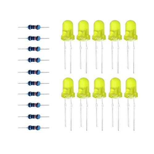 10pcs Yellow LED - Three Color Red Green Yellow LED Lamp Experimental Package Include 30pcs LED + 30pcs Resistance Suitable for arduino DIY KIT