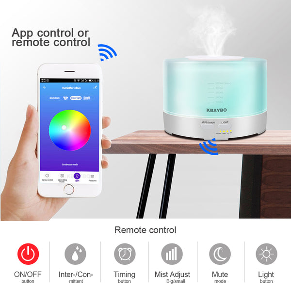 [variant_title] - KBAYBO 500ml Aroma Diffuser with APP Remote Control Aroma Air Humidifier 7 Color LED Light Electric Aromatherapy cool mist maker