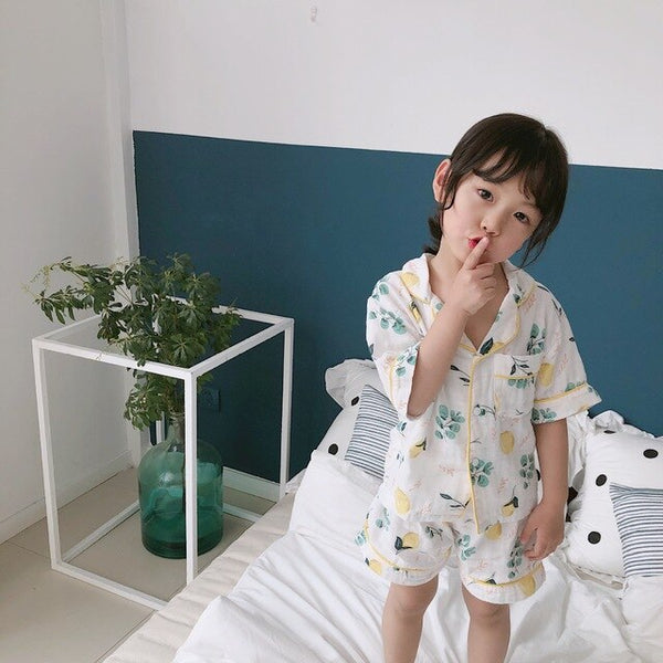 A / 12M - Summer 2019 boys girls pure cotton two layer cartoon printed leisure wear Korean style soft kids clothes sets bodysuits