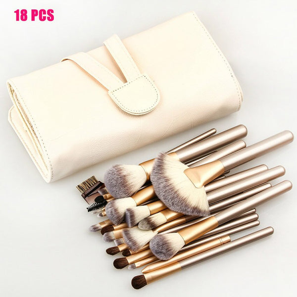 18PCS With Bag - Makeup Brush Set 12/18 24 pcs Soft Synthetic Professional Cosmetic Make up Foundation Blush Fan Eye Beauty Brushes with Pouch