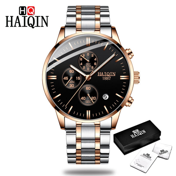 Gold-black - HAIQIN Men's watches Fashion Mens watches top brand luxury/Sport/military/Gold/quartz/wrist watch men clock relogio masculino