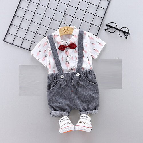 4 / 12M - 1 2 3 4 T birthday Baby boy child clothing set short sleeve shirt + bib suit for newborn baby boy summer clothes kid outfit sets