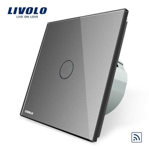 Grey - Livolo EU Standard Wall Light Remote Touch Switch,1gang 1way ,Glass Panel, AC 220~250V ,VL-C701R-1/2/3/5, No remote controller