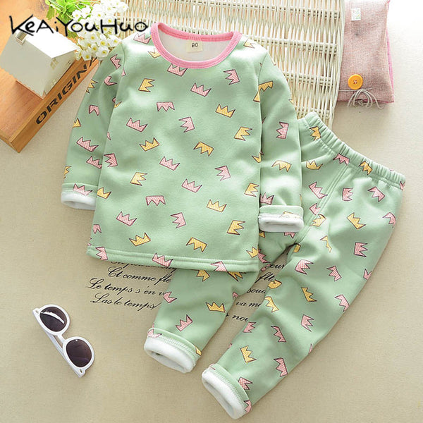 [variant_title] - Children Clothing 2018 New Autumn Winter Girls Boys Plush underwear warm Christmas Outfit Kids Clothes Sets Child Pajamas Sets