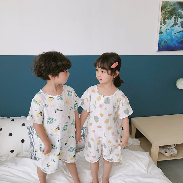 [variant_title] - Summer 2019 boys girls pure cotton two layer cartoon printed leisure wear Korean style soft kids clothes sets bodysuits