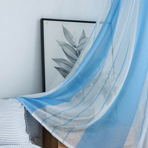 Blue / 1 pcs W100cmxH130cm / 2.Grommet - Topfinel Gray Semi Voile Sheer Curtains Drapes for Bedroom Kitchen Living Room Stripe Gradient Home Decortive Tulle on Windows