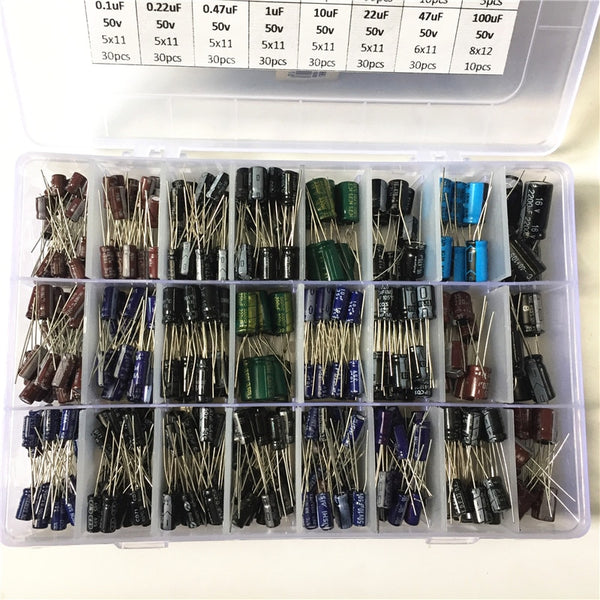 [variant_title] - 24 values 550pcs 16V/25V/35/50V (0.1uF to 2200uF) mix Electrolytic capacitor Assorted kit with storage box