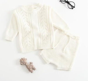 white as pic / 12M - Winter Baby Girl Clothes Set Knitted Boys Set Sweaters+Shorts 2pcs Kids Clothing Girls Cotton Knitted Suits 2019 Spring New