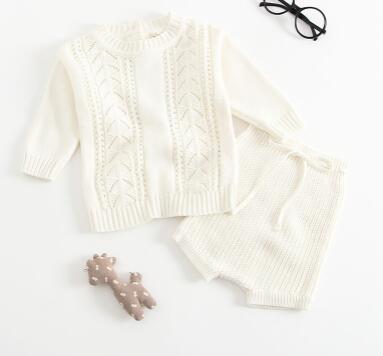 white as pic / 12M - Winter Baby Girl Clothes Set Knitted Boys Set Sweaters+Shorts 2pcs Kids Clothing Girls Cotton Knitted Suits 2019 Spring New