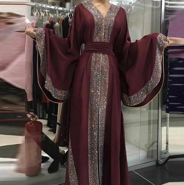 Wine Red cardigan / L - Red Diamonds Muslim Abaya Kimono Arabe Kaftan Dubai Hijab Dress Turkey Caftan Islamic Clothing Abayas For Women Ramadan Robe