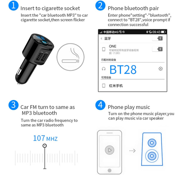 [variant_title] - KORSEED 3.6A Quick USB Charger Bluetooth Car Kit FM Transmitter modulator Audio Music Mp3 Player Phone Wireless Handsfree Carkit