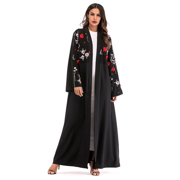 Black / L - NEW Abaya Dubai Kaftan Arab Women Long Floral Muslim Kimono Cardigan Hijab Dress Turkish Elbise Mubarak Islamic Prayer Clothing