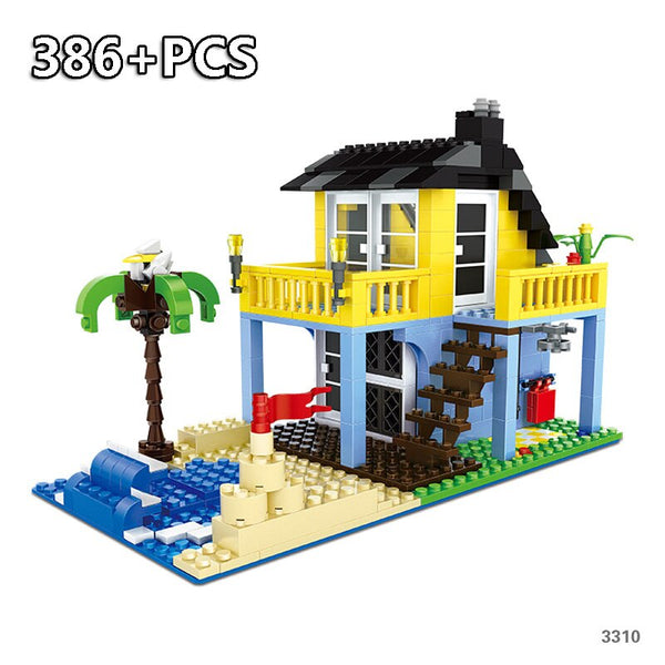 386PCS Block No Box - City Architecture Villa Cottage Model Beach Hut Modular Home House Village Building Blocks Compatible Legoingly Friends Toy Gift