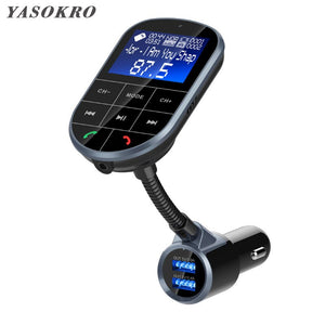 [variant_title] - YASOKRO FM Transmitter Aux Modulator Bluetooth Handsfree Car Kit Car Audio MP3 Player with 1.44 LCD display Dual USB Car Charger