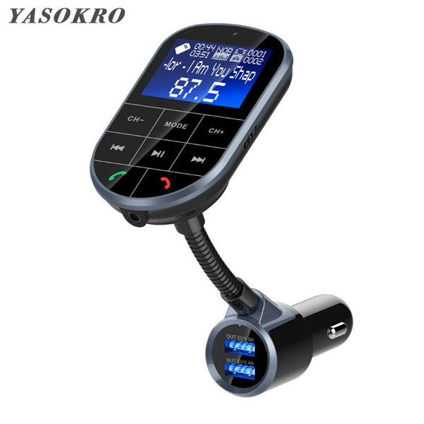 [variant_title] - YASOKRO FM Transmitter Aux Modulator Bluetooth Handsfree Car Kit Car Audio MP3 Player with 1.44 LCD display Dual USB Car Charger