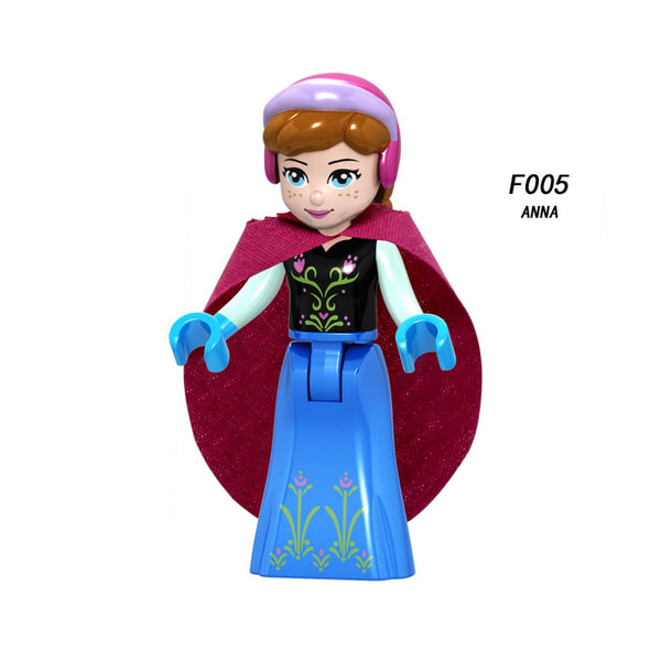F005 anna - Snow White Fairy Tale Princess Girl anna elsa beast cinderella maleficent Friends Building Blocks Toy kid gift Compatible Legoed