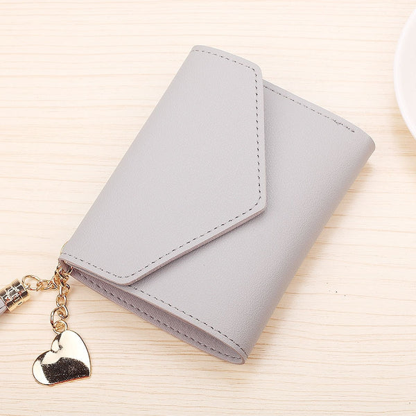 Gray - 2018 Fashion Tassel Women Wallet for Credit Cards Small Luxury Brand Leather Short Womens Wallets and Purses Carteira Feminina