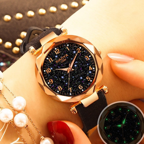 black - relojes mujer 2019 Luxury Brand xiaoya Women Watches Personality Romantic Starry Sky Wrist Watch Rhinestone Design Ladies Clock