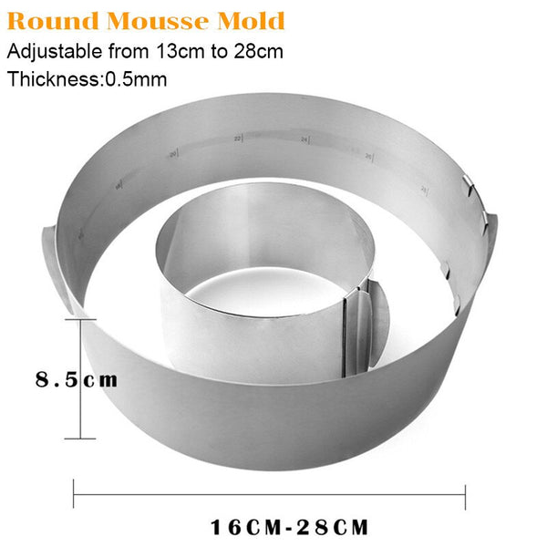 [variant_title] - Adjustable Mousse Ring 3D Round & Square Cake Molds Stainless Steel Baking Moulds Cake Decorating Tools