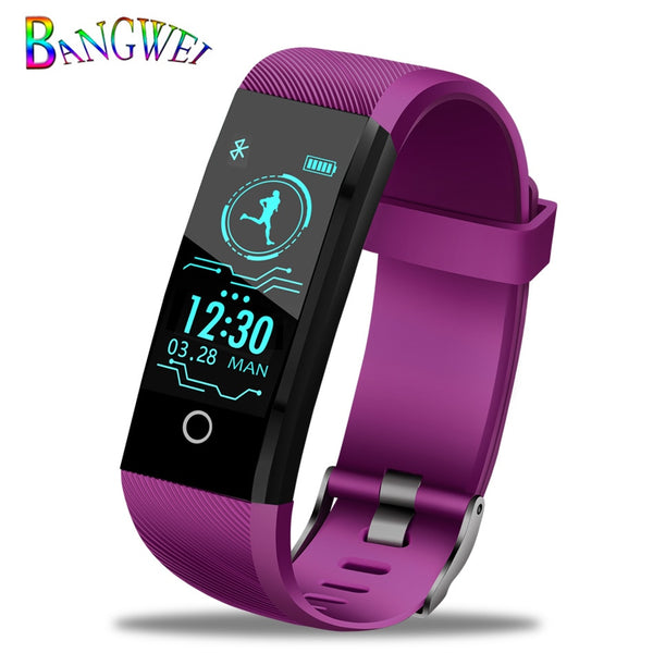 purple - BANGWEI 2018 New Smart Wristband Heart Rate Tracker Blood Pressure Oxygen Fitness wrisband IP68 Waterproof Smart watch Men women