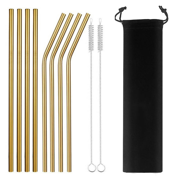 Gold2 8pcs - 2/4/8Pcs Colorful Reusable Drinking Straw High Quality 304 Stainless Steel Metal Straw with Cleaner Brush For Mugs 20/30oz
