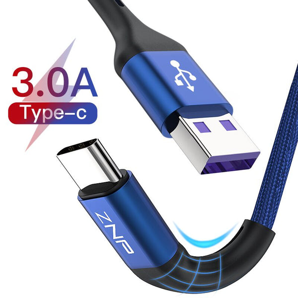 ZNP USB Type C Cable For Samsung S10 Huawei P30 Pro Fast Charge Type-C Mobile Phone Charging Wire USB C Cable for Samsung S9 S8