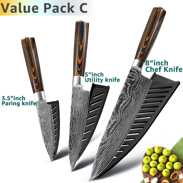 [variant_title] - Kitchen knife Chef Knives 8 inch Japanese 7CR17 440C High Carbon Stainless Steel Sanding Laser Pattern Vegetable Santoku Knife